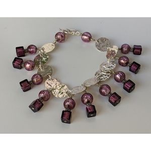 UNIQUE Purple Beaded Pressed Silver Bracelet